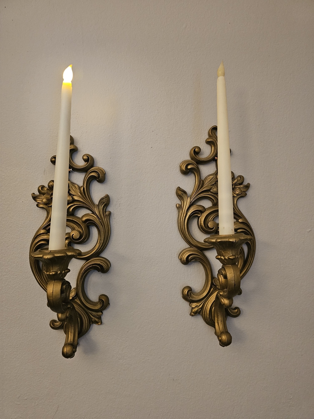 Ornate Gold Wall Sconces Pair - Classic Decorative Accent Candeholders